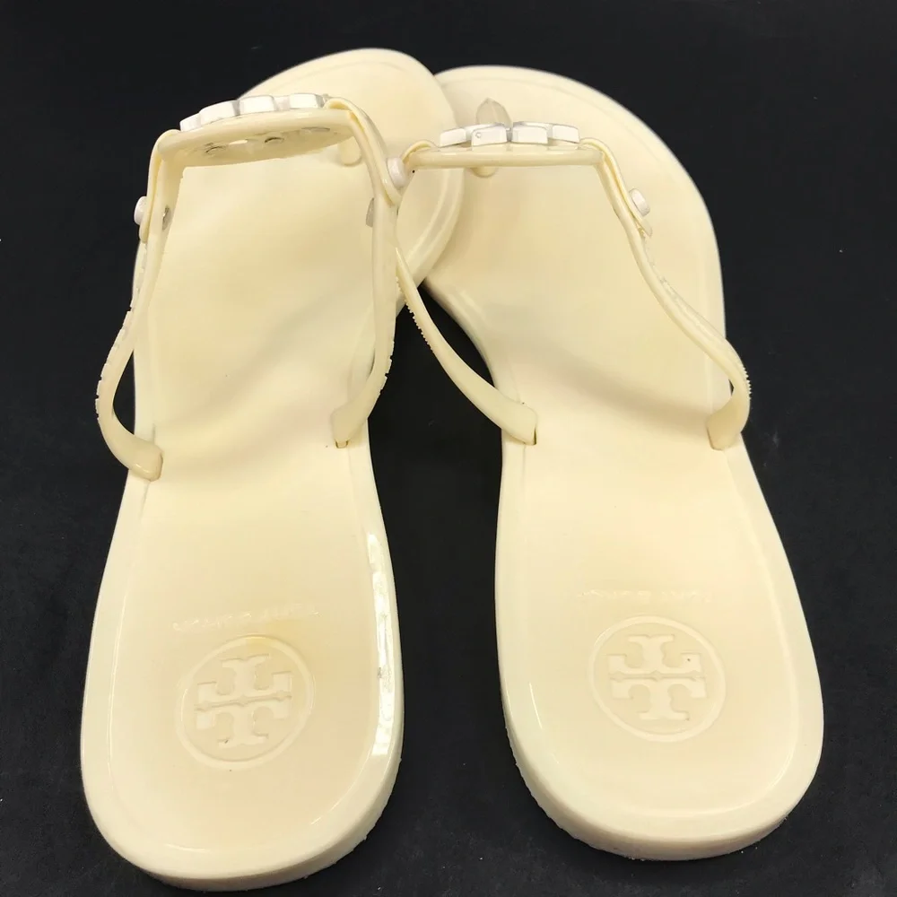 Tory Burch Women's Size 7 Mini Miller Flat Thong Jelly Sandals Cream Off White